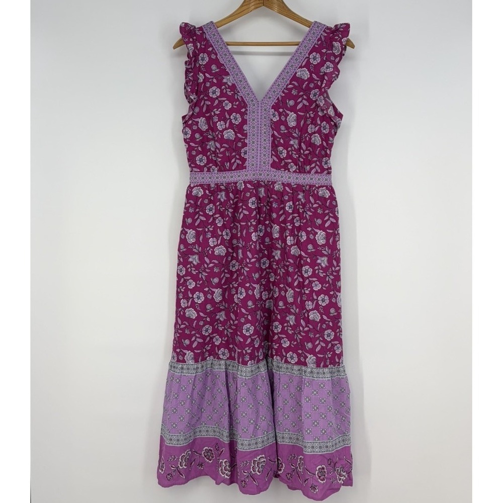 Loft Tiered Midi Dress 4 Pink Lilac Floral Fairy Ruffle CottageCore Hippie Boho